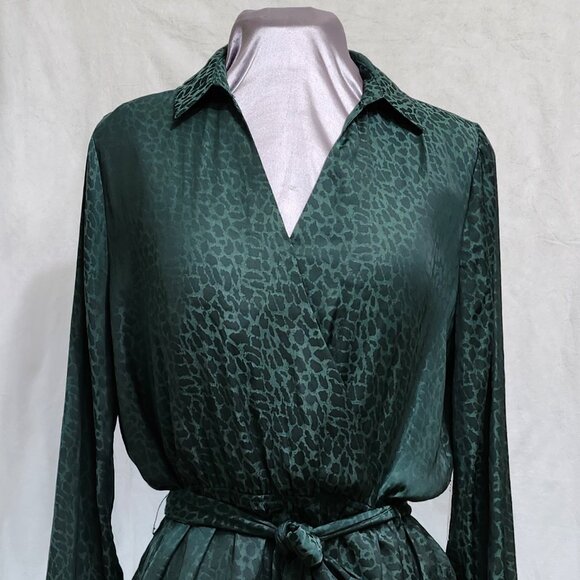 Jade Green Cheetah Print Blouse with Ribbon Waistline - Picture 5 of 11